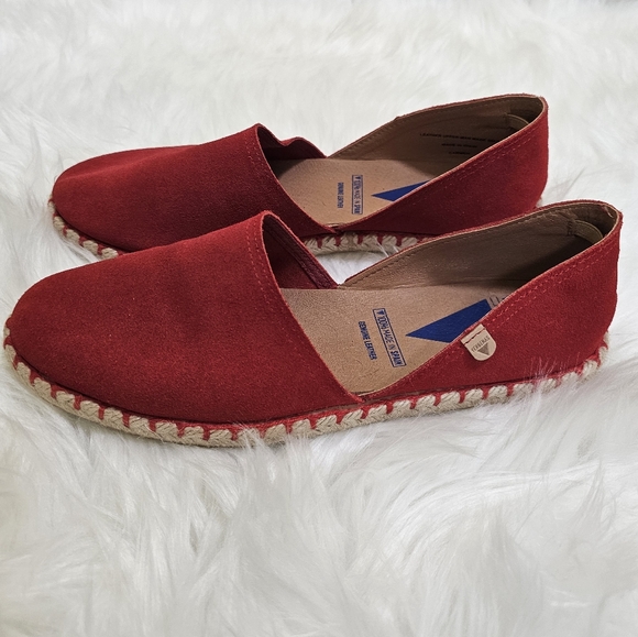 FUN VERBENAS Made In Spain, Suede Carmen Flat Espadrilles, Red - Picture 4 of 14